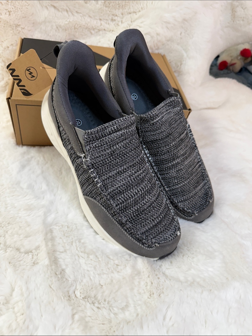 Amazon Men's Slip-On Knit Loafers - Charcoal Gray and White Sole